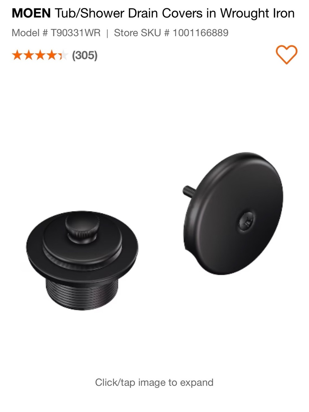 Moen Wrought Iron Tub/Shower Drain Covers in Black